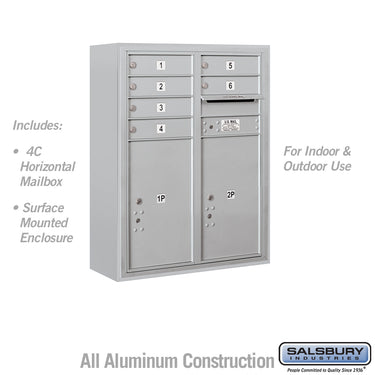 10 Door High Surface Mounted 4C Horizontal Mailbox with 6 Doors and 2 Parcel Lockers in Aluminum with USPS Access